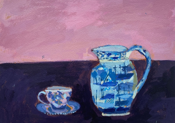 Blue Ship Jug and Teacup