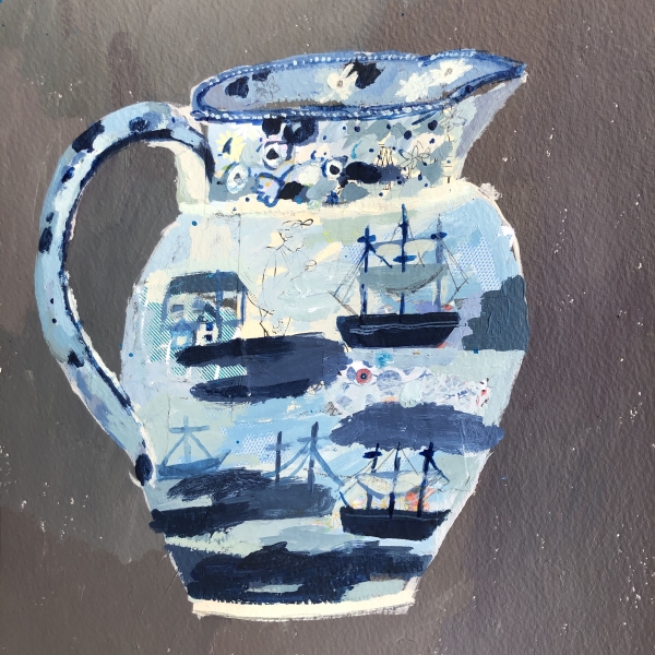 Monumental English Blue and White Pitcher